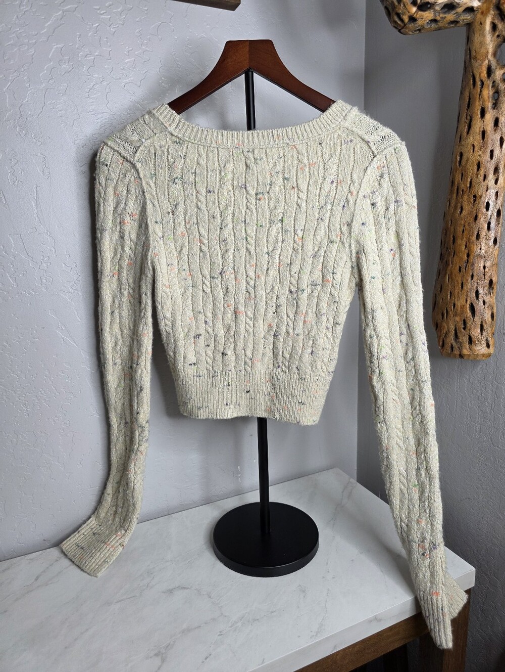 Pilcro Anthropologie Micro Cream Speckled Cardigan Sweater Size Small - Picture 11 of 11